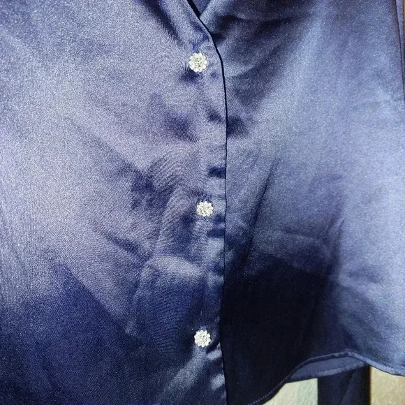 Sweet Rain Crop Button Down Navy Blue Blouse Bling Buttons. Holiday Christmas - Picture 3 of 5
